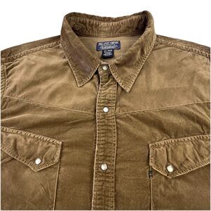 Polo Jeans Co Corduroy Shirt Men’s XXL Brown Pearl Snap Western Ralph Lauren